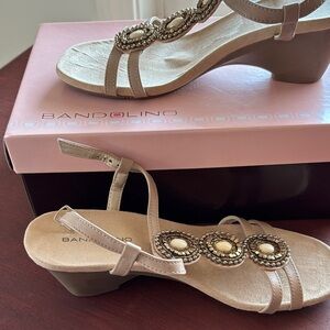 Bandolino Beige Embellished Wedge Sandals